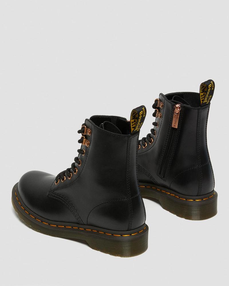 Dr Martens 1460 Pascal Rose Gold Hardware Læder Snørestøvler Dame Sort | DK 189YXF